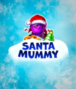  Behold the unique "Santa Mummy" slot game by Belatra, highlighting a Santa-clad mummy decked out in festive holiday attire. This vibrant image portrays the mummy with a bright purple hue, wearing a Santa hat, against a backdrop of snowy blue with frosty snowflakes. The game's title, "Santa Mummy," is clearly shown in large, icy blue letters.